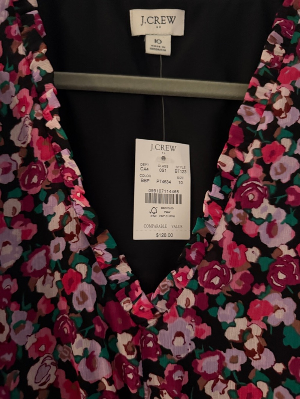 J. Crew Girls' Black Dress with Pink Floral Print - Picture 2 of 2